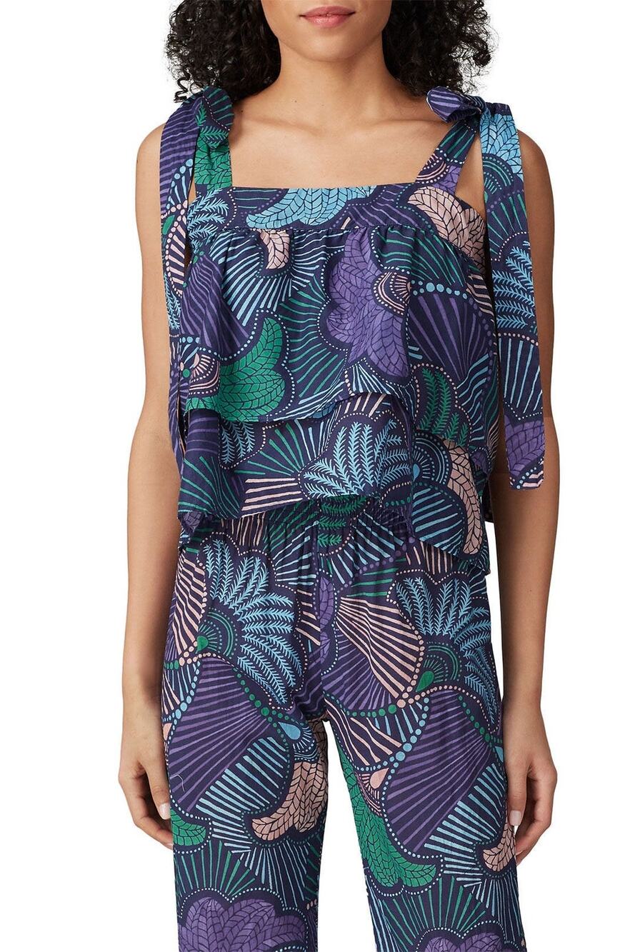 Warm 3/Large Purple Green Floral Tie Strap Square Neck Crop Woodstock Tank Top